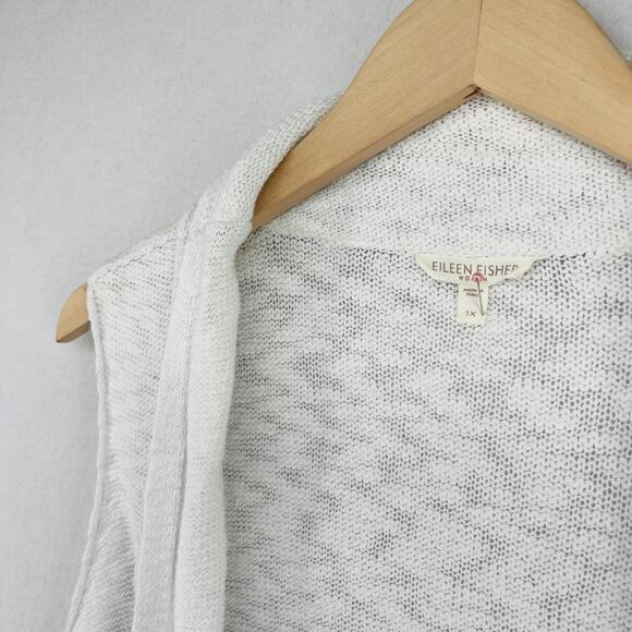 EILEEN FISHER Sweater 1X Organic Cotton Cardigan Vest Drape Open Front White - Picture 7 of 13